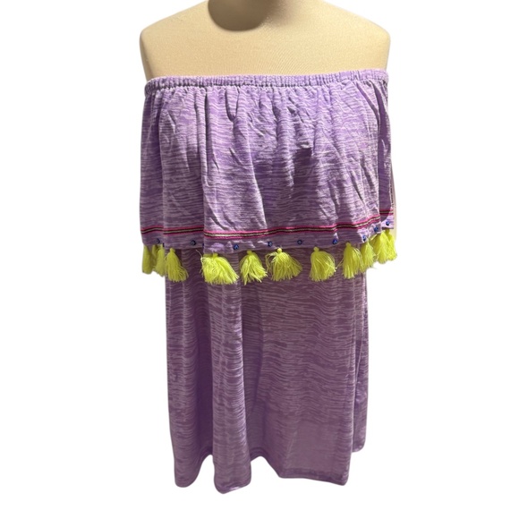 PITUSA Ibiza Mini Dress Swim Coverup Purple with Tassels - size Petite - Picture 1 of 4